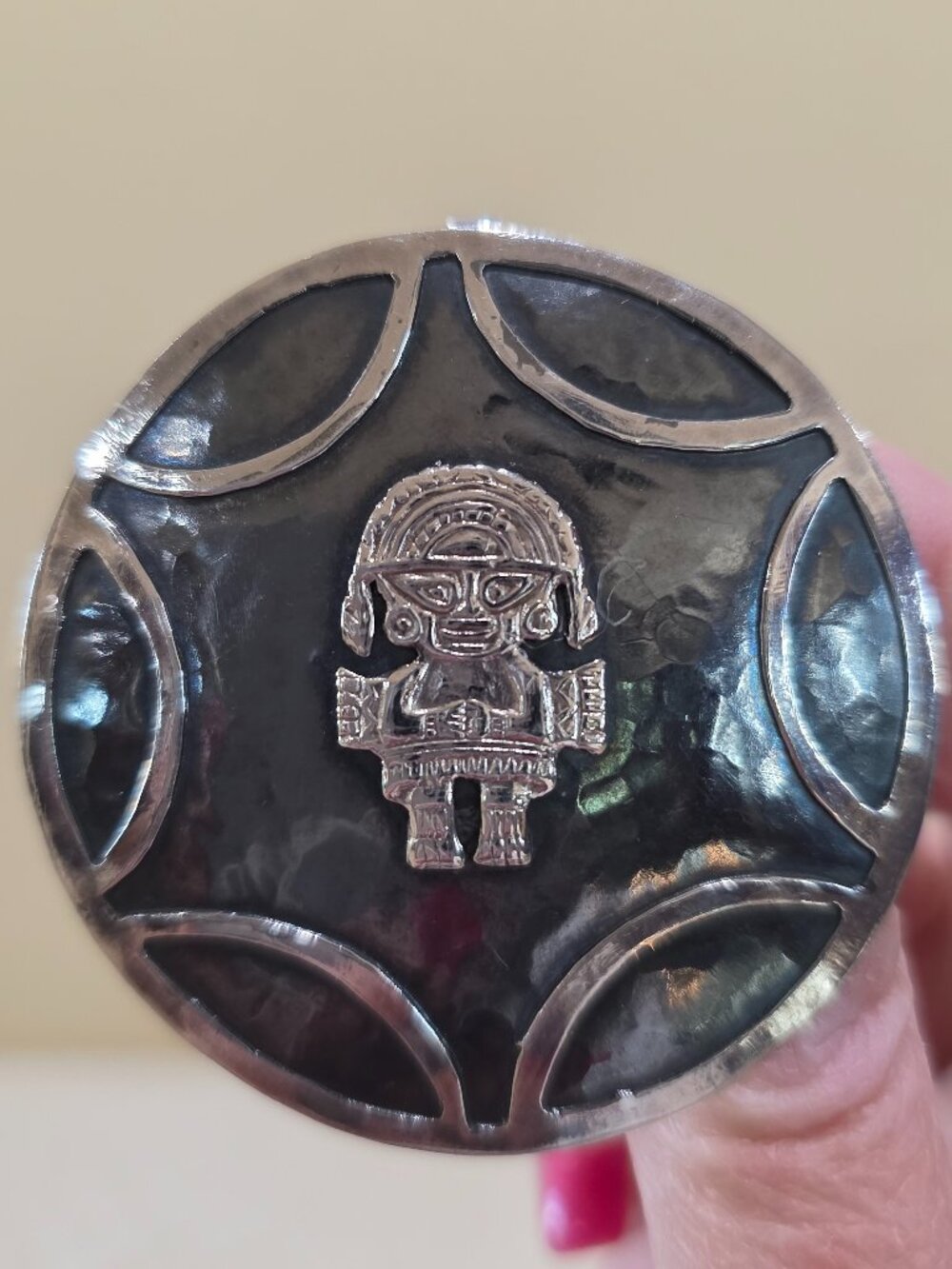 VTG Large Viracocha Peruvian Peru Inca Large Round Sterling Silver Pin Pendant